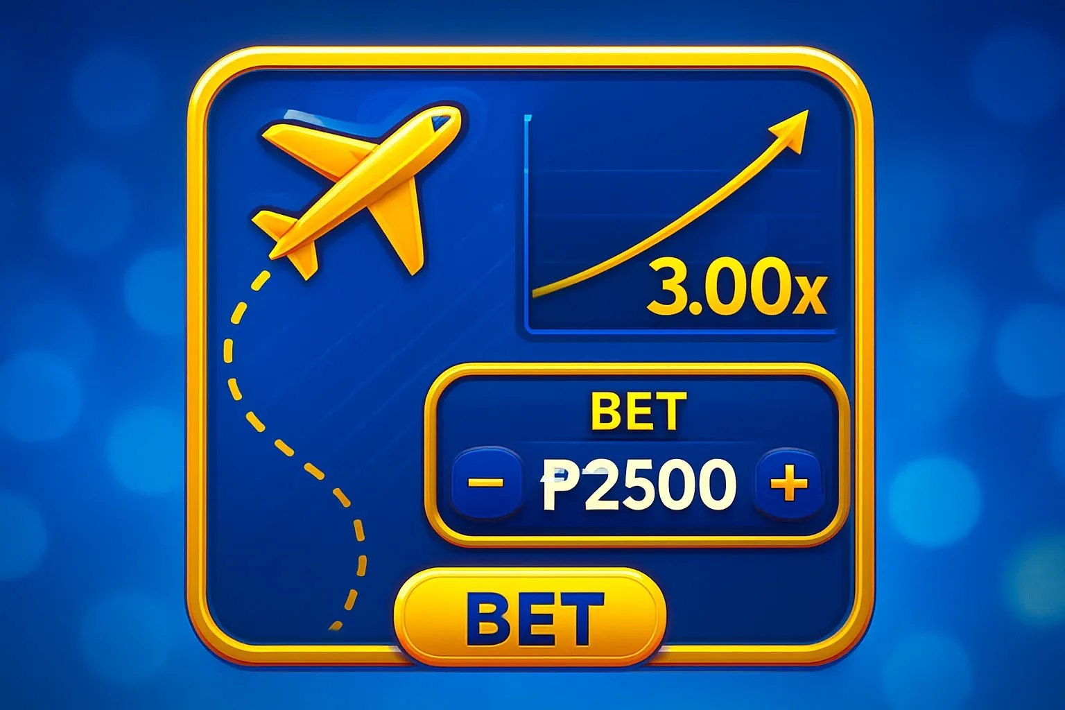 Aviator crash game UI with plane trajectory, multiplier graph, and PHP bets